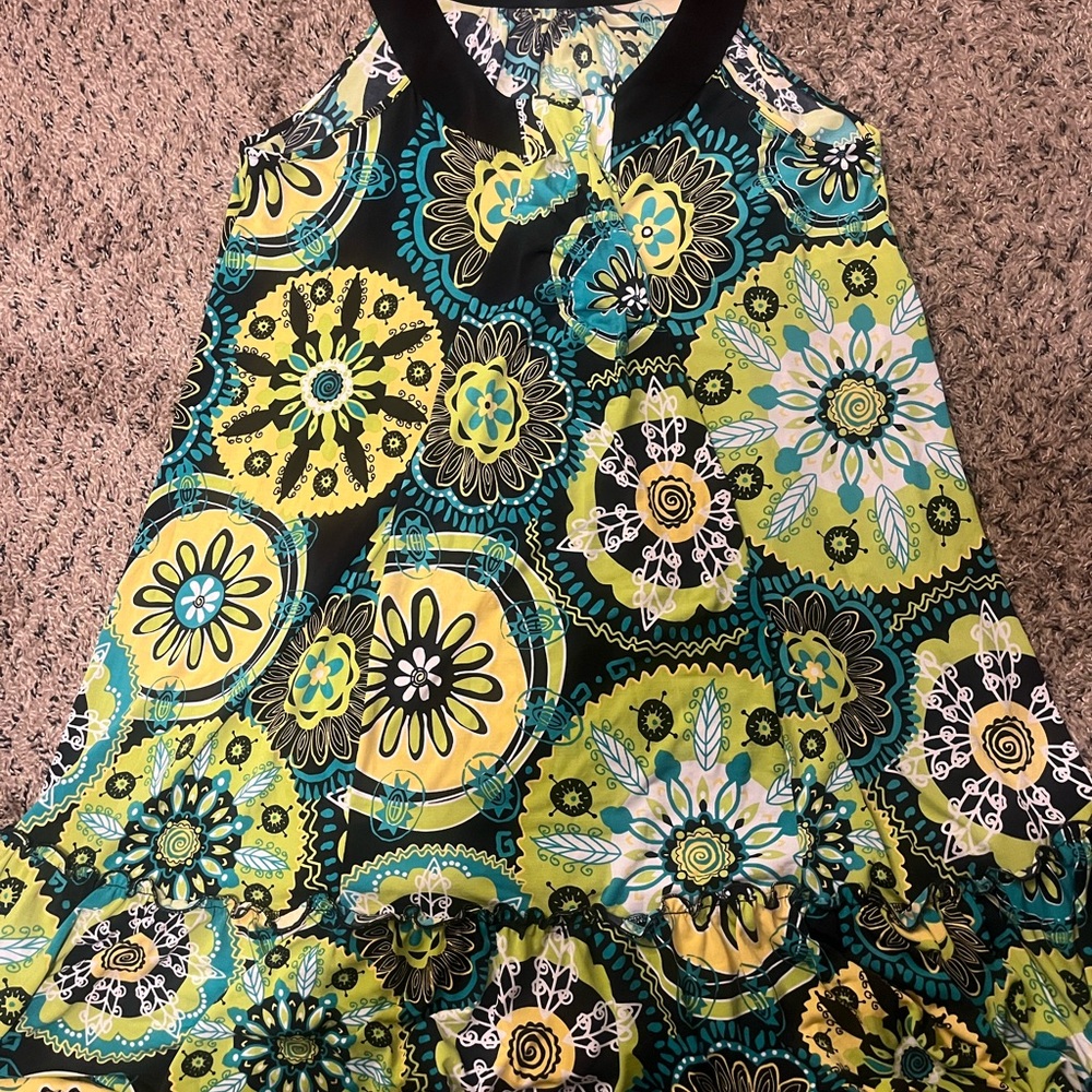Floral Sleeveless Dress with Black Trim